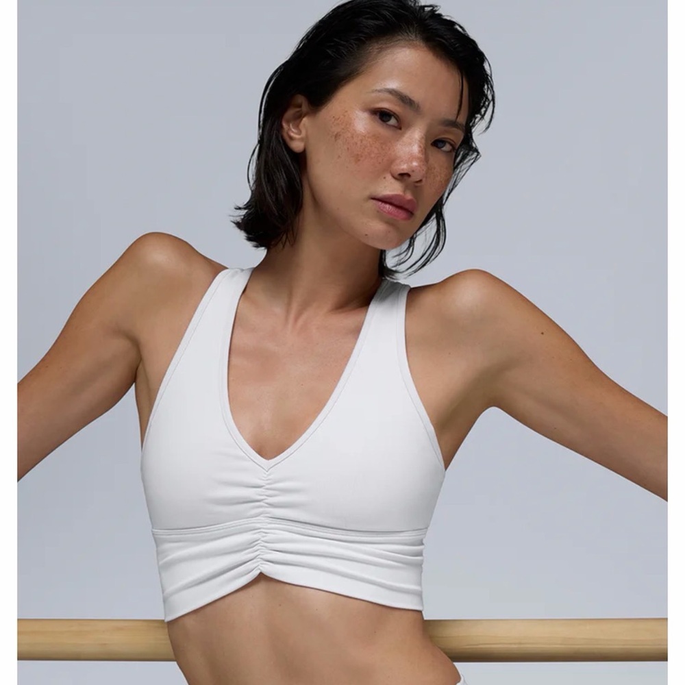 ALO Yoga White Ruched Sports Bra